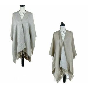 Nordstrom Women's Acrylic Fringed Shawl Cape Reversible Poncho In Grey One Size